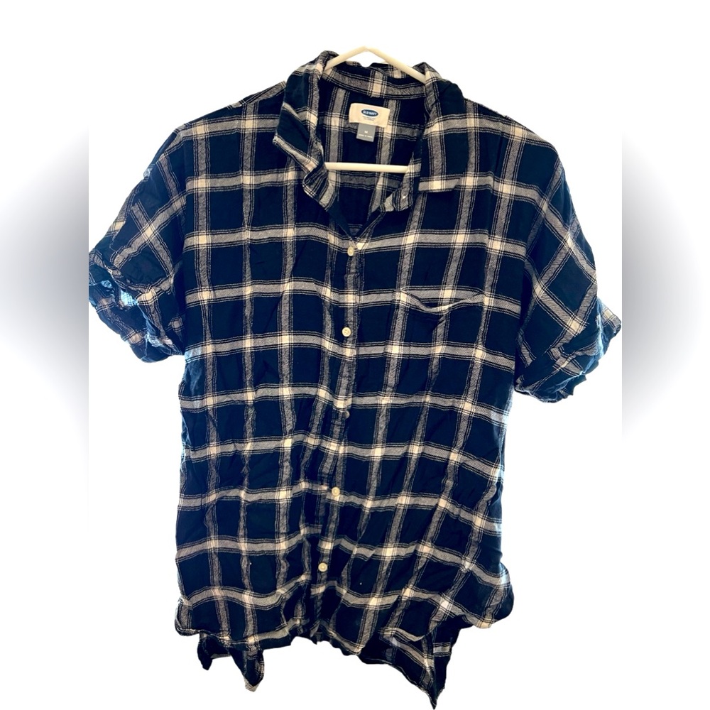 Old Navy Woven Plaid Short Sleeve Button Down Shirt